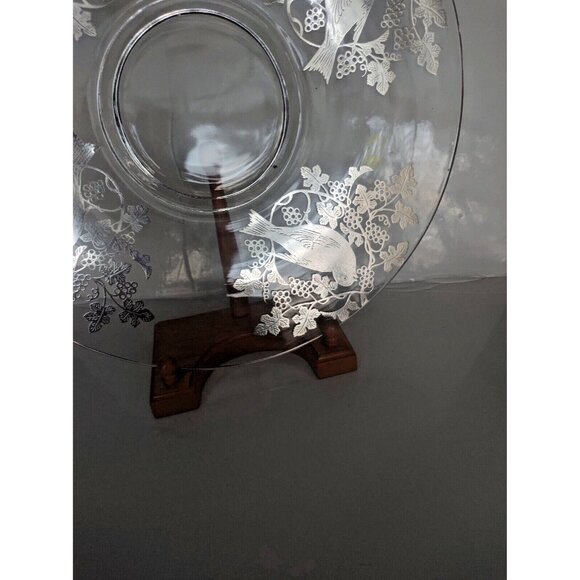 Sterling Silver Overlay Console Bowl with Underplate 14", Glass Centrepiece Set - Picture 7 of 15